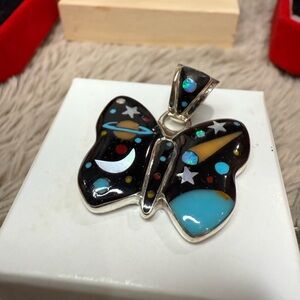 Celestial Black and Blue Navajo Butterfly Pendant